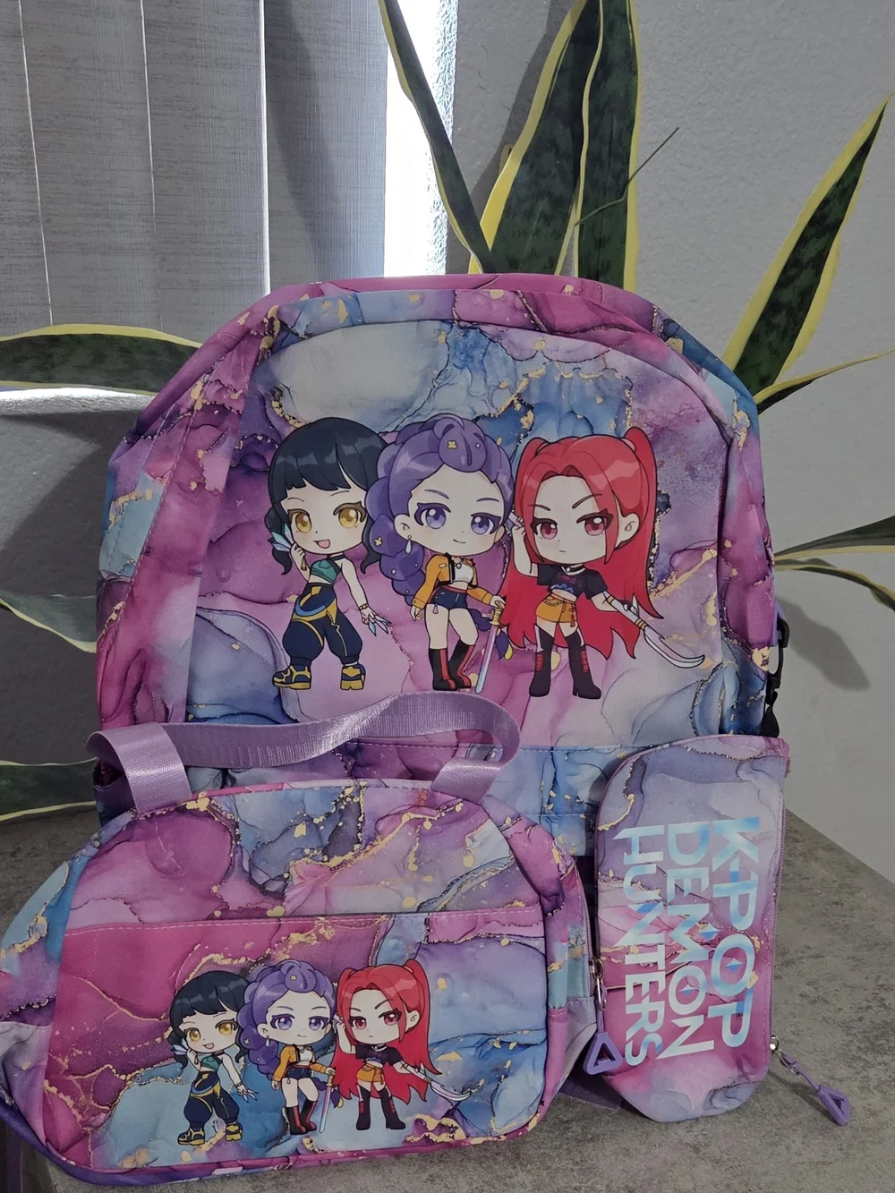 K-Pop Demon Hunters Purple Marble Backpack Set